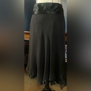 TO THE MAX Black Satin Midi Skirt – Size 6 – Elegant A-Line Formal